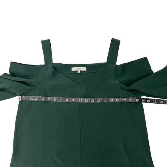 Tibi Women's Forest Green Silk Cold Shoulder V-Neck Long Sleeve Blouse Size 8 - Picture 10 of 12